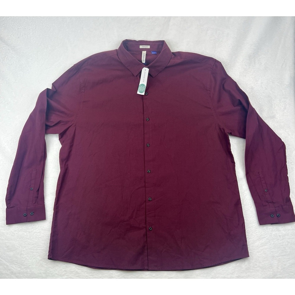 NWT Artefact Men's Oxford Shirt Maroon Sz 2XLT Slim Fit Button-Front LS Casual